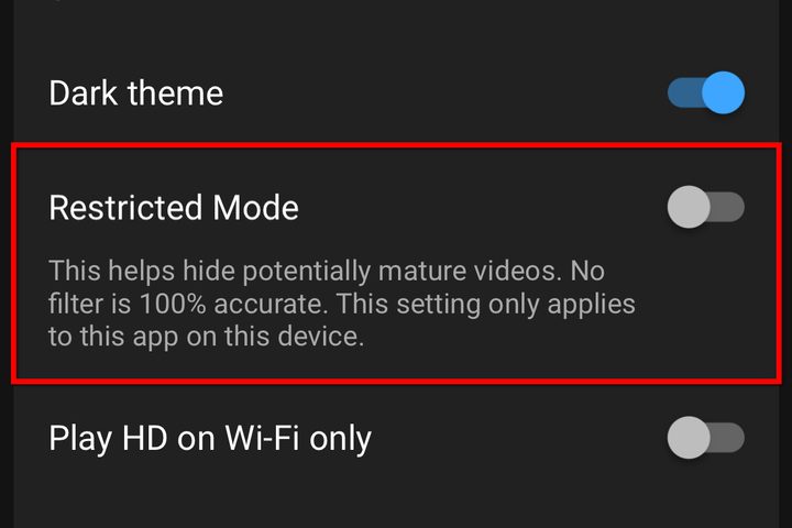 YouTube iOS Restricted Mode