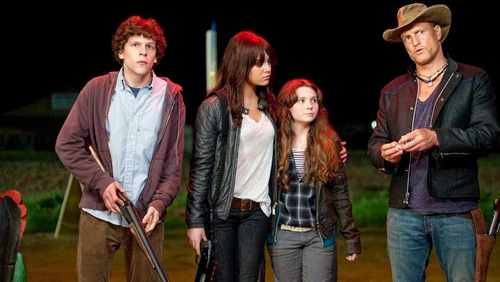 Woody Harrelson, Jesse Eisenberg, Abigail Breslin, and Emma Stone in Zombieland (2009)