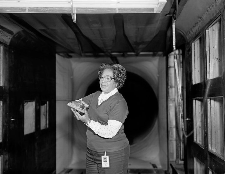 Mary Jackson With Model at NASA Langley