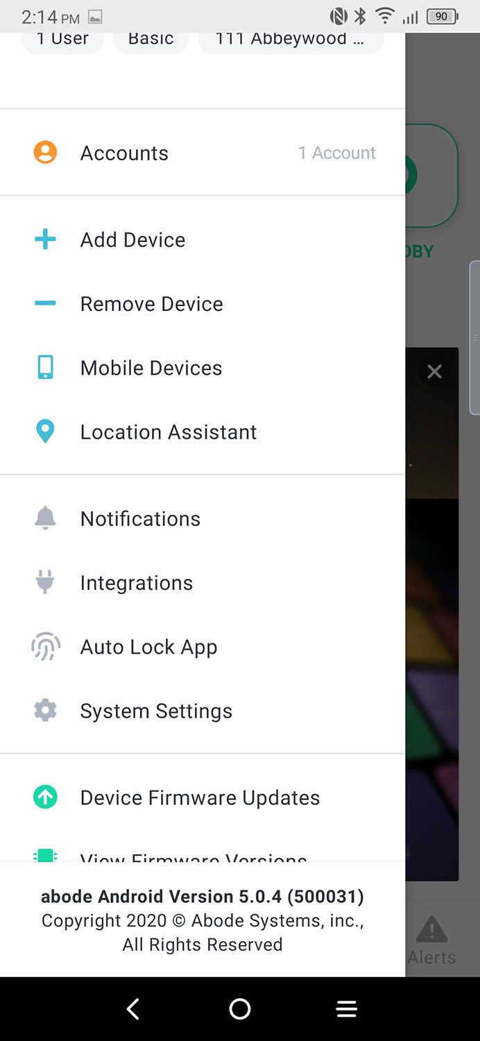 Screenshot of the Abode app