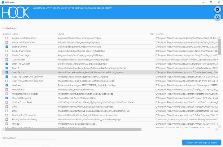 The UWPHook app on Windows.