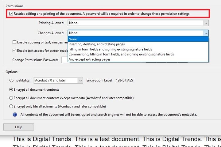 Adobe password edit settings screenshot