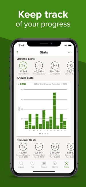 Screenshot of AllTrails app showing progress tracking graph