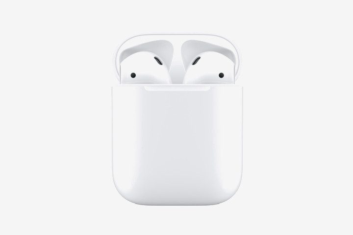 Image shows white Apple AirPods in a charging case