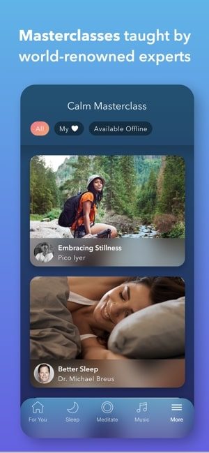 Screenshot of Calm app showing masterclasses.