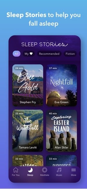 Screenshot of Calm app Sleep Stories