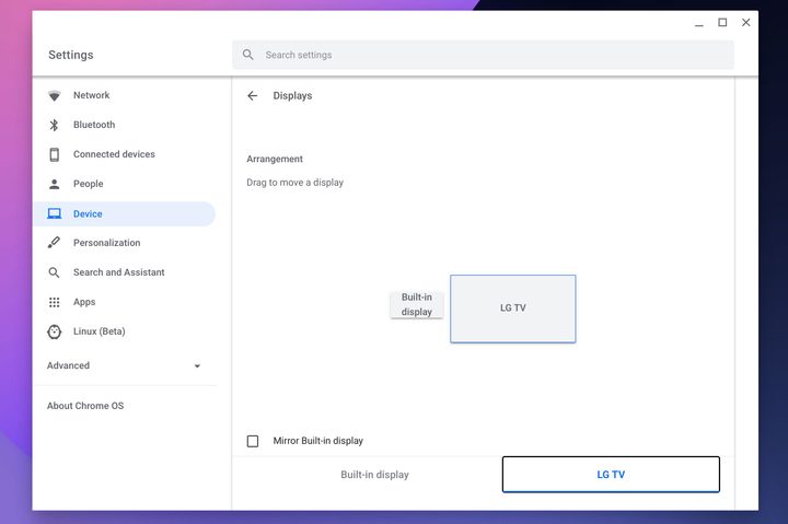 Chrome OS Rearrange Displays