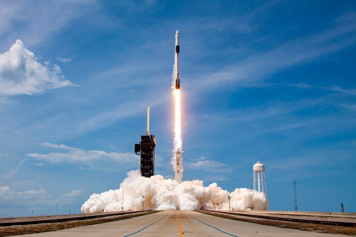 A Falcon 9 rocket lifts off on May 30, for the first crewed test flight of the Crew Dragon capsule. flight