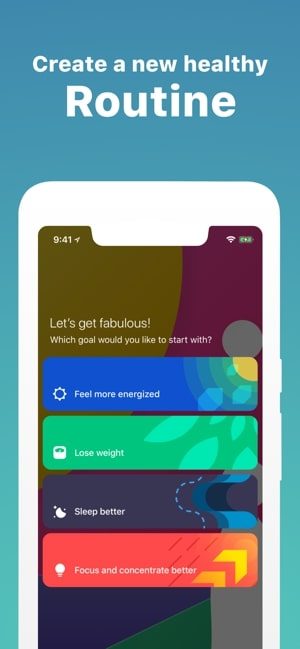 Screenshot of Fabulous app showing creating a healthy routine