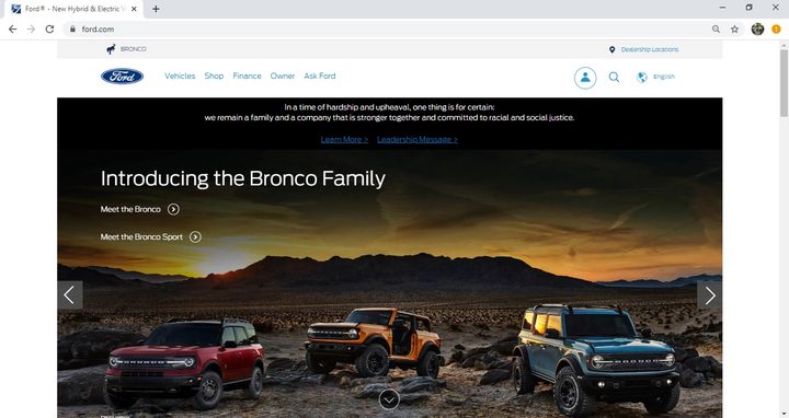 Ford landing page