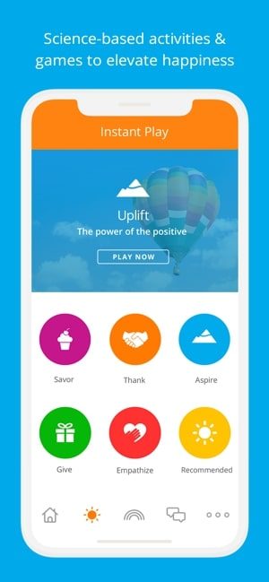 Screenshot of Happify app showing activities and games