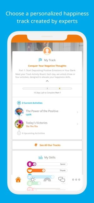 Screenshot of Happify app showing your personalized happiness track