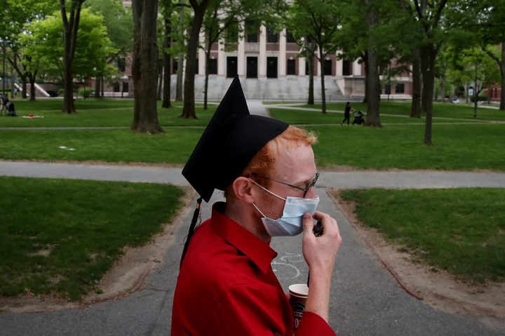 A student wearing a face mask