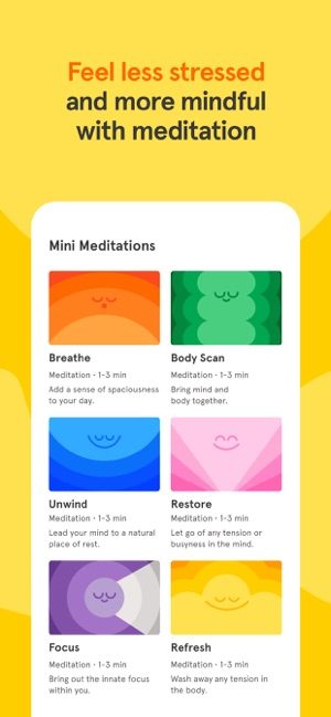 Screenshot of Headspace app showing different types of meditations available