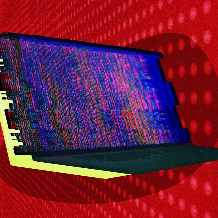 A digital depiction of a laptop being hacked by a hacker.