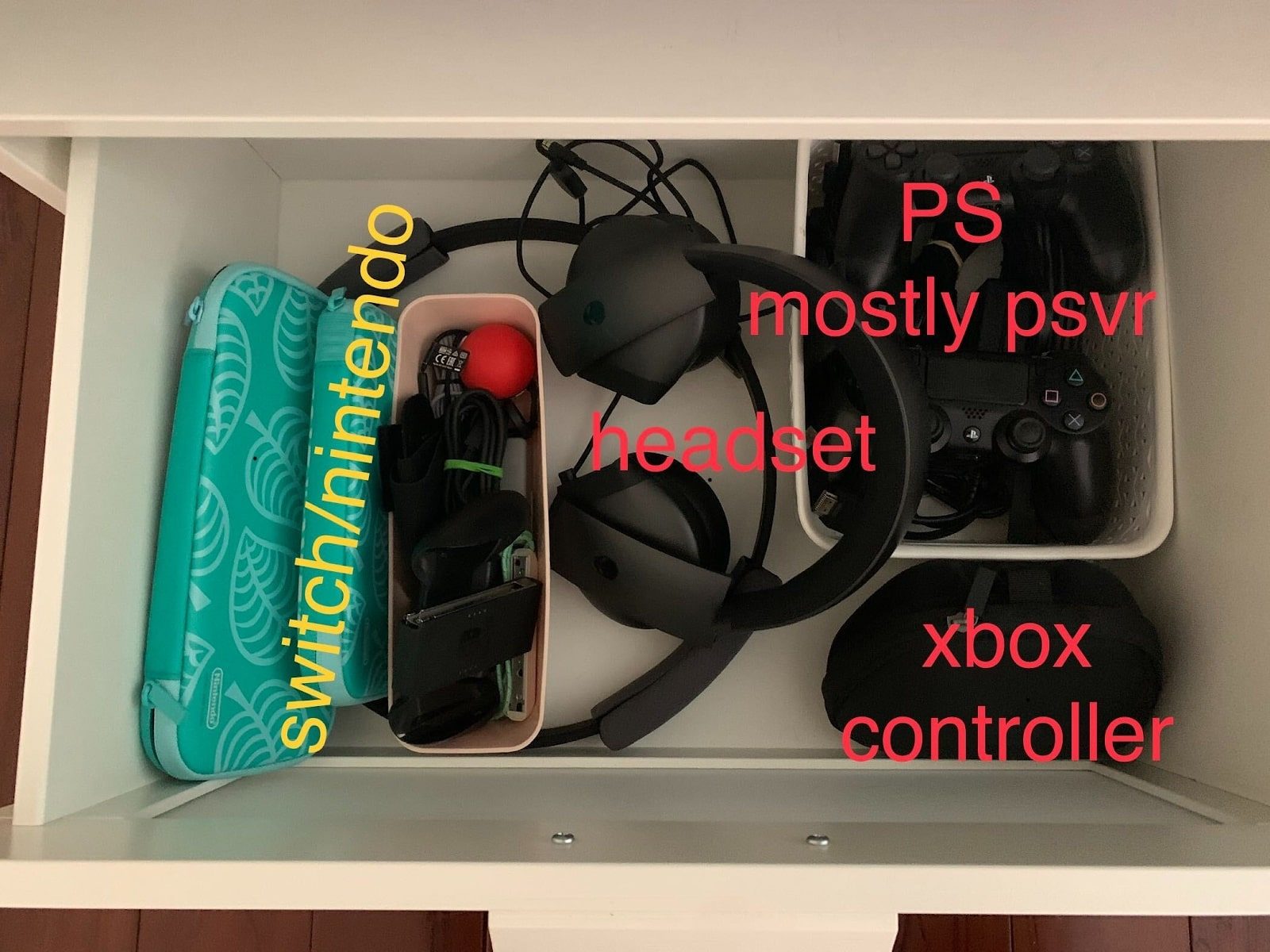 Lisa Marie Segarra's gaming cord drawer