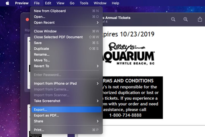 MacOS Preview Export PDF