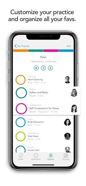 Screenshot of Meditation app showing options to customize your practice