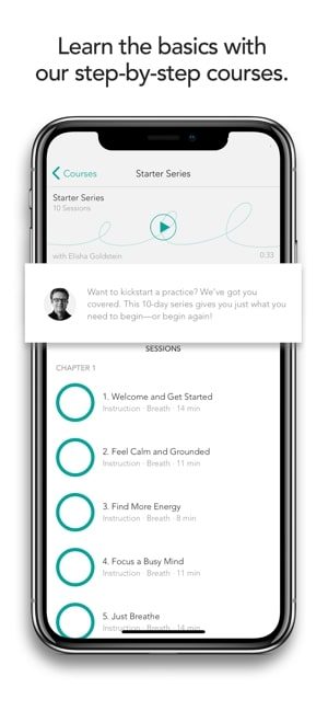 Screenshot of Meditation app showing courses available