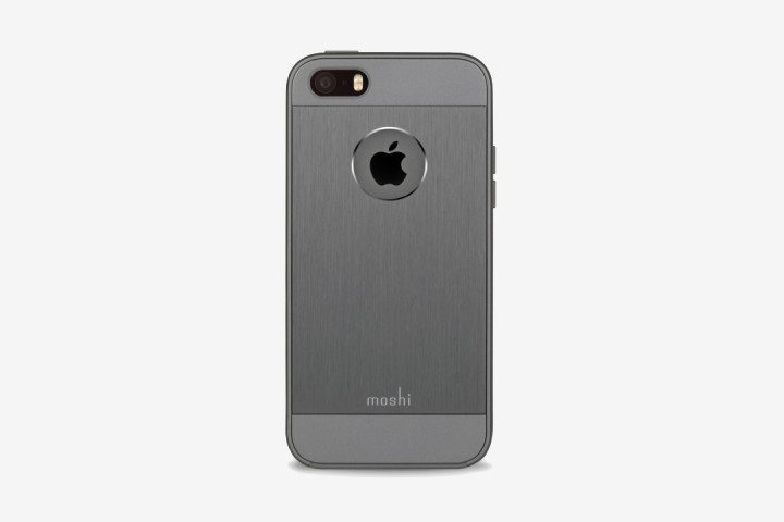 Photo shows iPhone SE 2016 in gunmetal gray Moshi iGlaze Armor Case