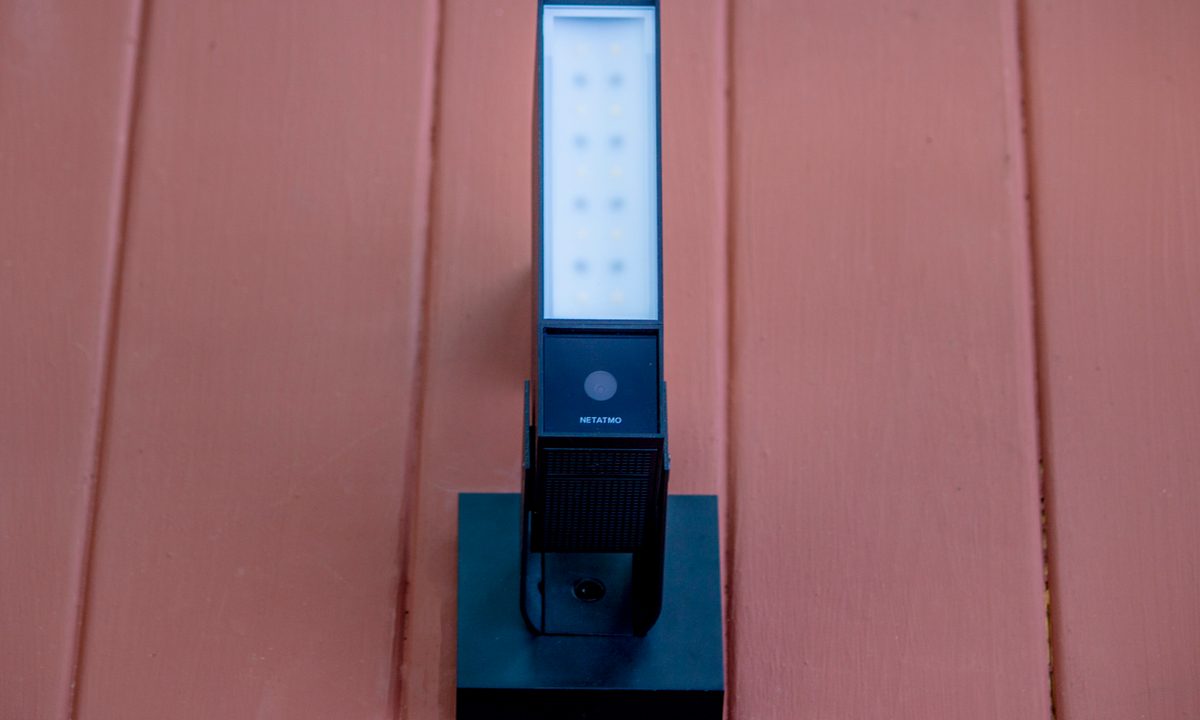 Netatmo Camera with siren up on a wall.