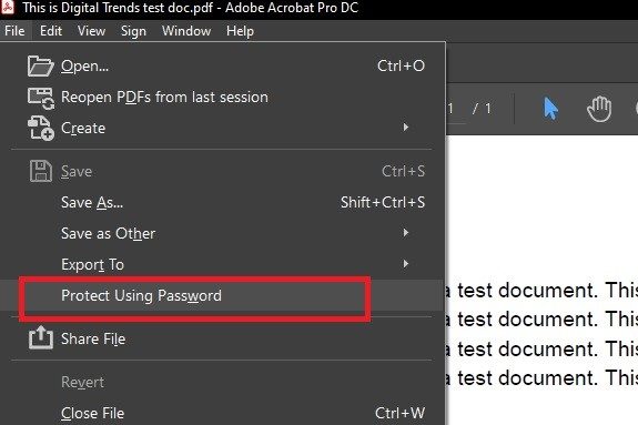 Adobe password protect method screenshot