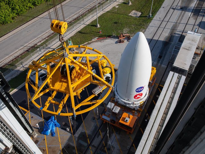 NASA's Mars 2020 Perseverance rover waits to be lifted onto its Atlas V launch vehicle at the Cape Canaveral Air Force Station in Florida on July 7, 2020.