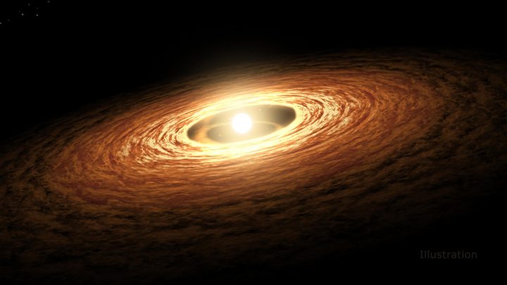 This illustration shows a young, Sun-like star encircled by its planet-forming disk of gas and dust.
