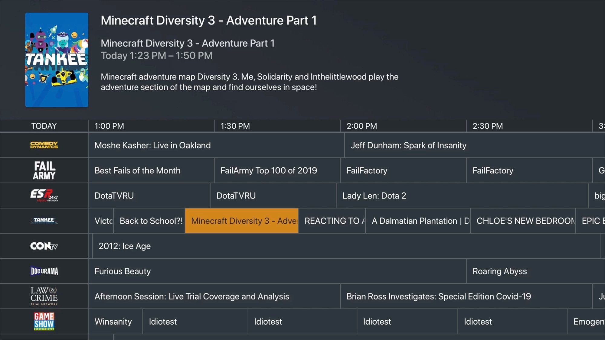 Plex Live TV grid