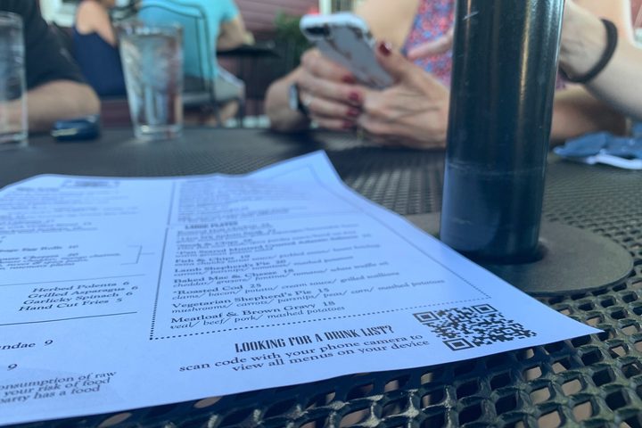 A QR code on a menu
