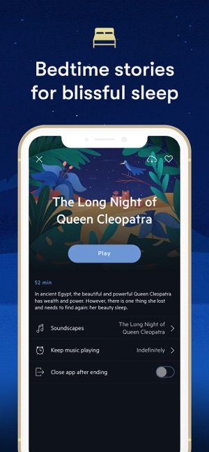 Screenshot of Relax Melodies app showing bedtime stories for blissful sleep
