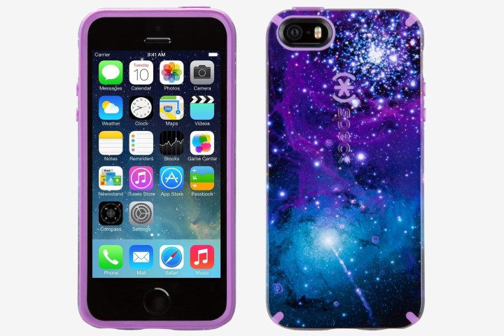 Photo of iPhone SE 2016 in a Speck Candyshell Inked case in Galaxy Purple