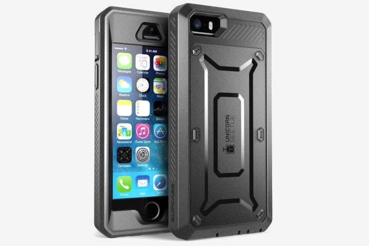 Photo shows iPhone SE (2016) in a Supcase Unicorn Beetle Pro black case