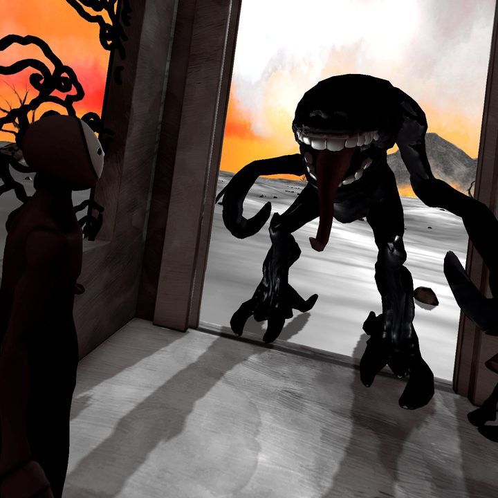 Strange monster walking through a door in The Key.