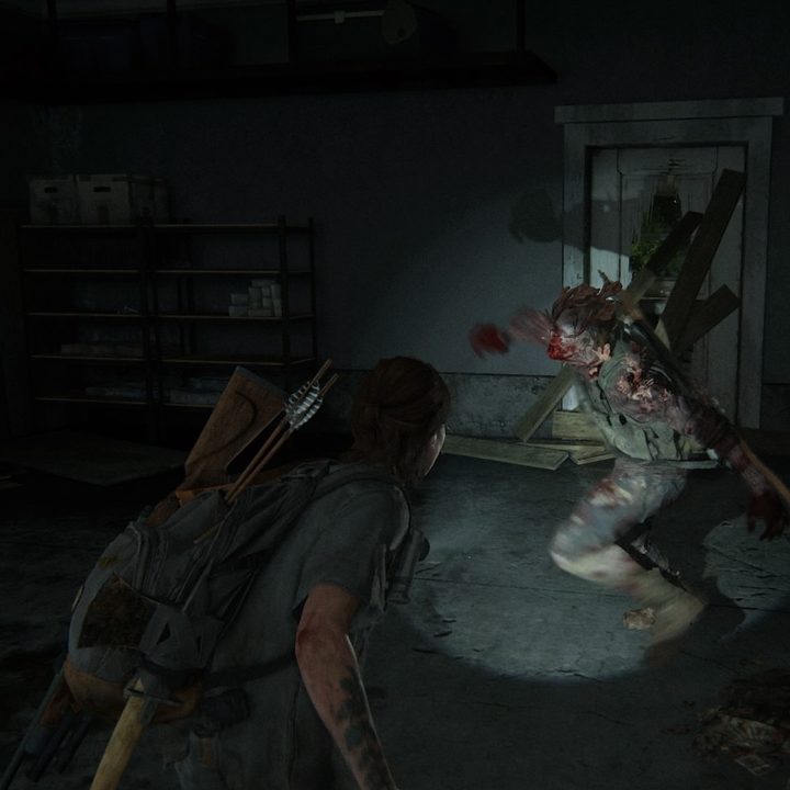 Ellie encountering an Infected in The Last of Us Part II.