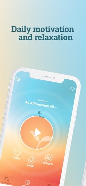 Screenshot of the ThinkUp app showing daily motivation and relaxation
