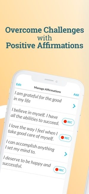 Screenshot of the ThinkUp app showing positive affirmations
