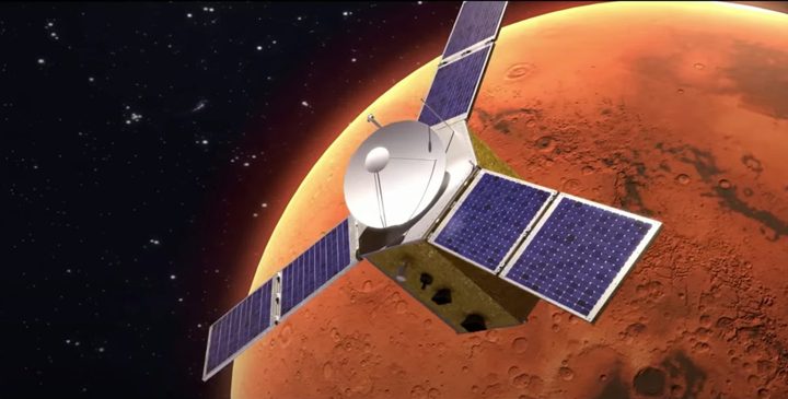 Artist's impression of the Hope spacecraft in orbit around Mars