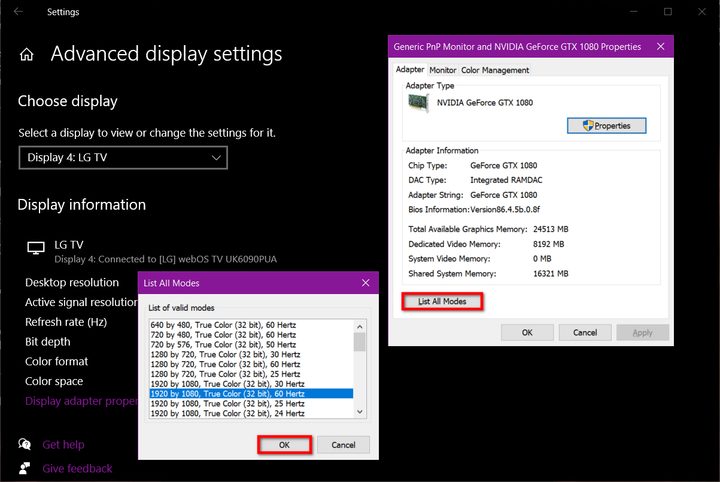 Windows 10 Change TV Refresh Rate