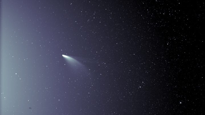 unprocessed image from the WISPR instrument on board NASA’s Parker Solar Probe shows comet NEOWISE