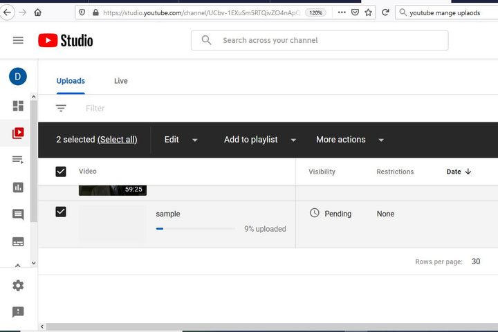 Image of YouTube Edit Uploads Menu