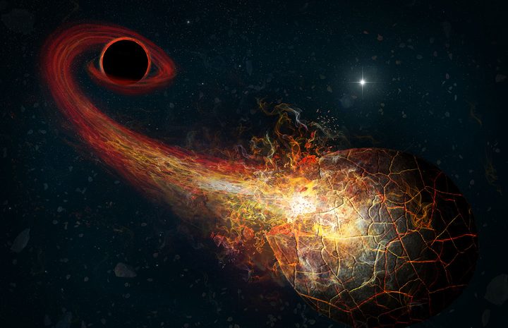 Artist’s conception of a comet getting destroyed by a black hole.