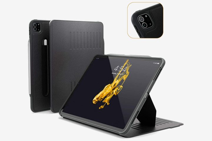 Photo shows an iPad Pro 12.9 inch in a ZUGU Alpha Case with kickstand