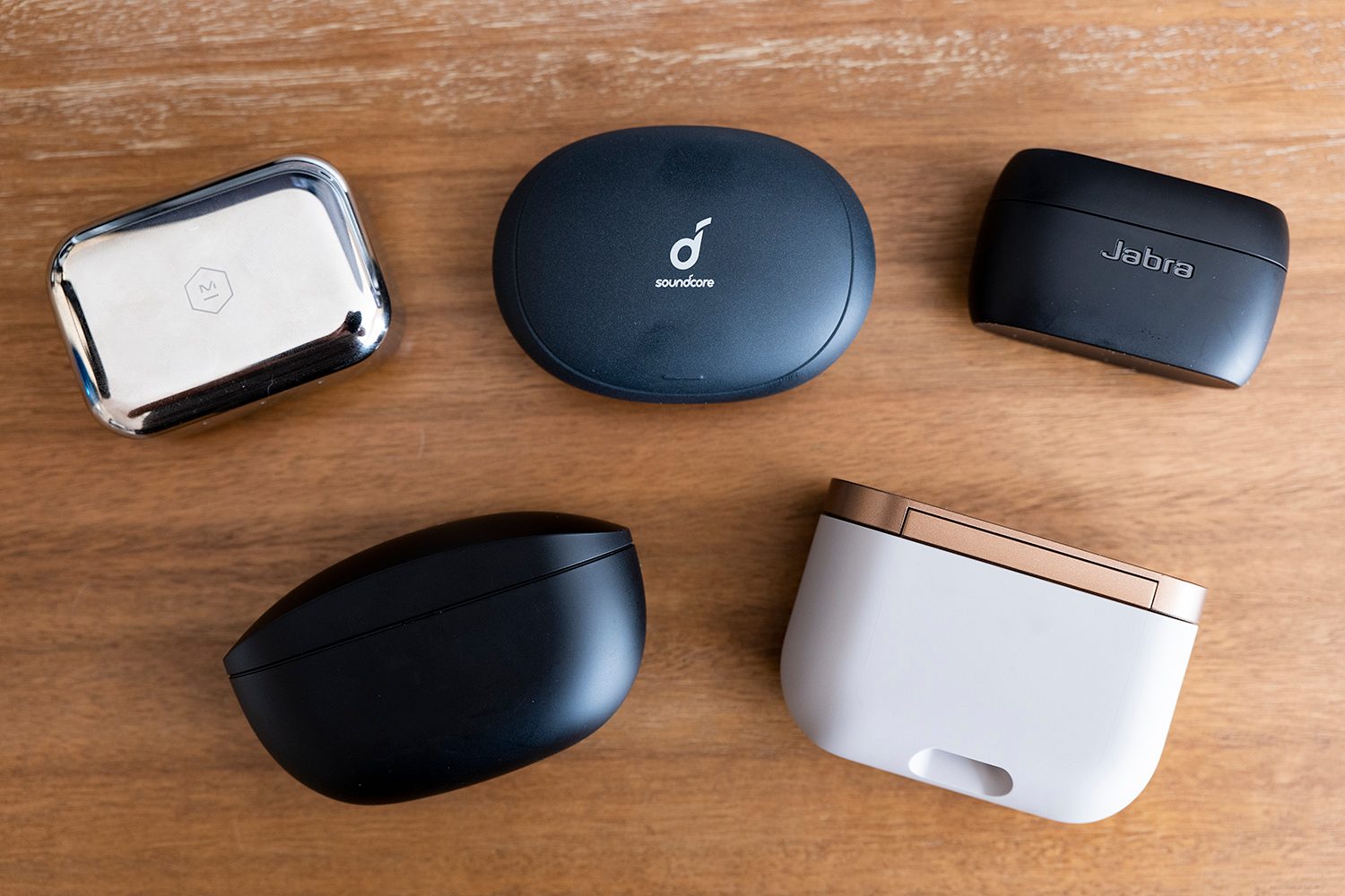 A collection of truly wireless earbuds from different brands.
