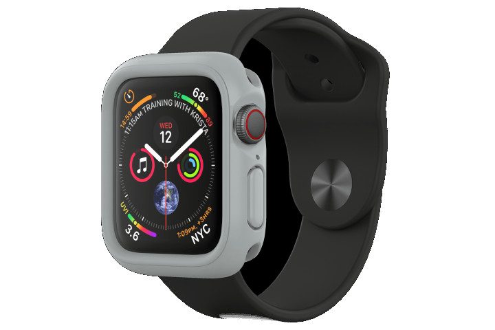Photo shows an Apple Watch in a RhinoShield CrashGuard NX Case in black and grey