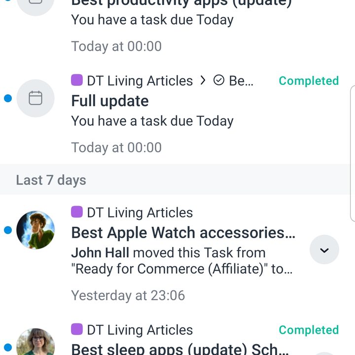 Screenshot of the Asana app for Android showing the inbox