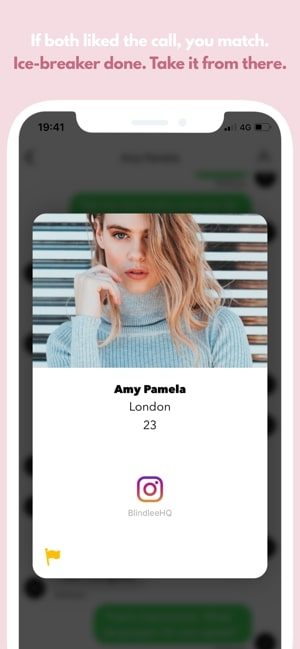 Screenshot of the Blindless app showing a womans's profile