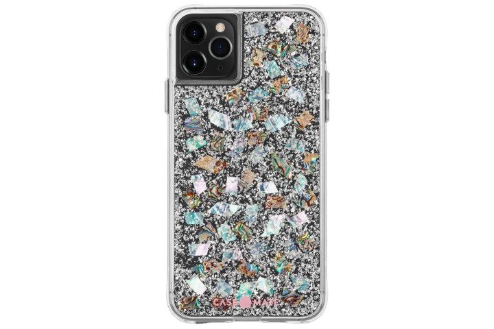 Photo shows the rear of an iPhone 11 Pro in a Mother of Pearl Karat case from Case-Mate
