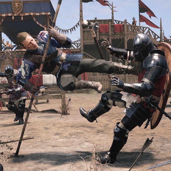Players fighting one versus one in Chivalry 2.