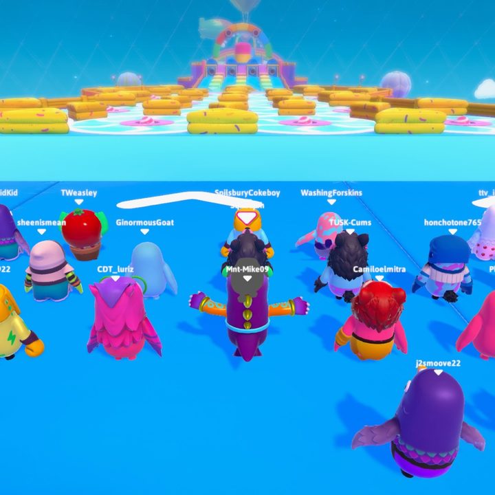 A lineup of players about to start a race.
